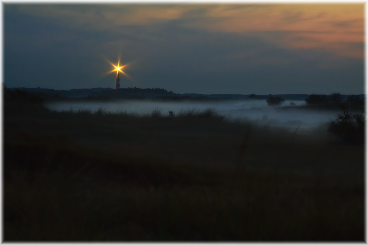 sunset fog lighthouse free photo