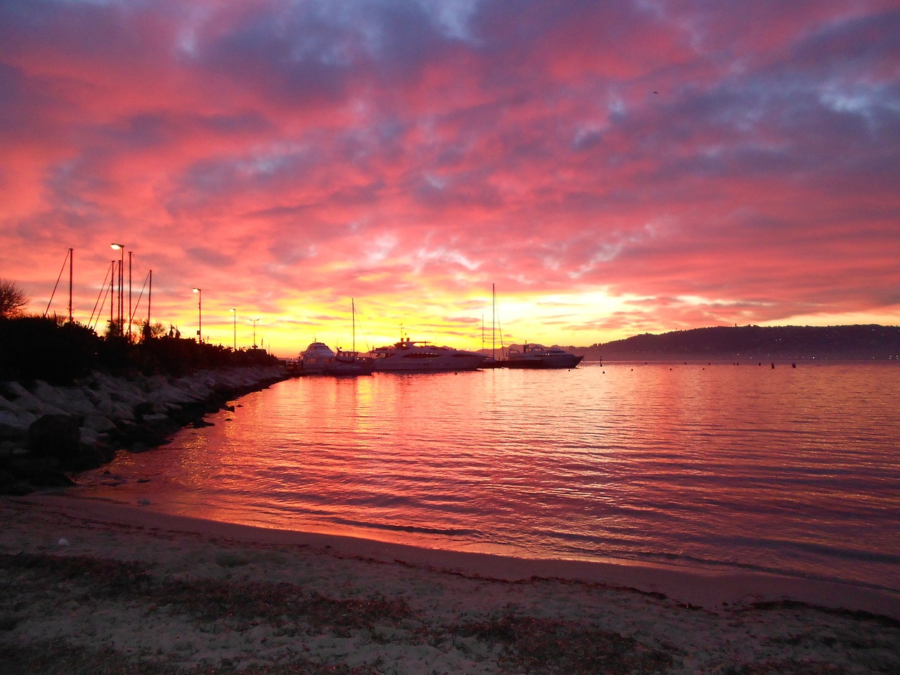 sunset red sky galicia port free photo