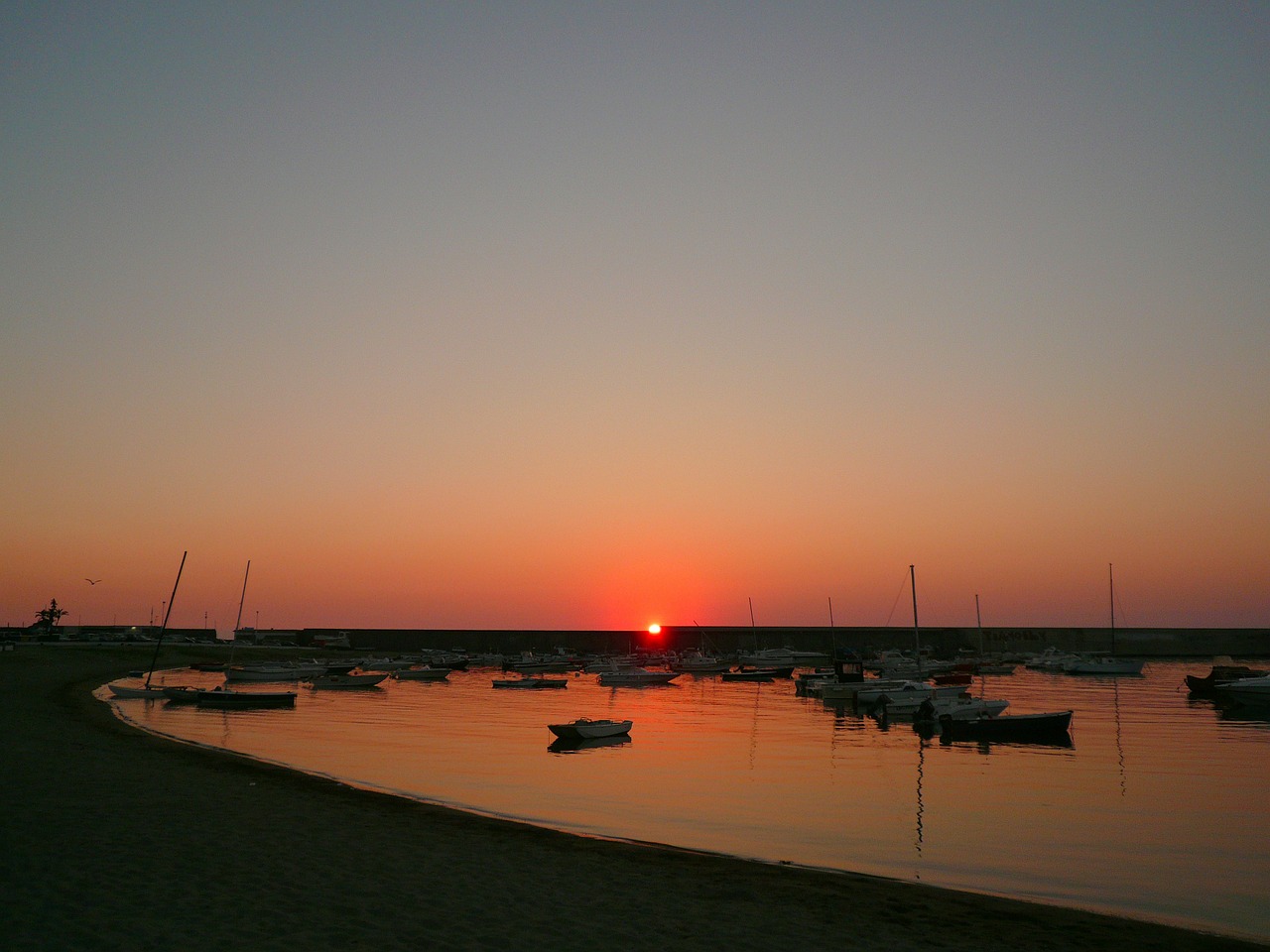 sunset harbor boats free photo
