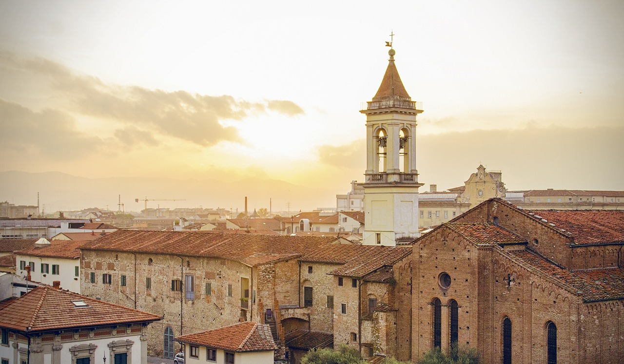 sunset cityscape bell tower free photo