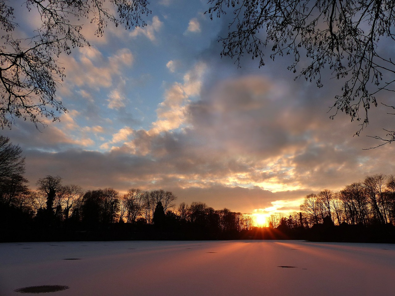 sunset snow cover lake free photo