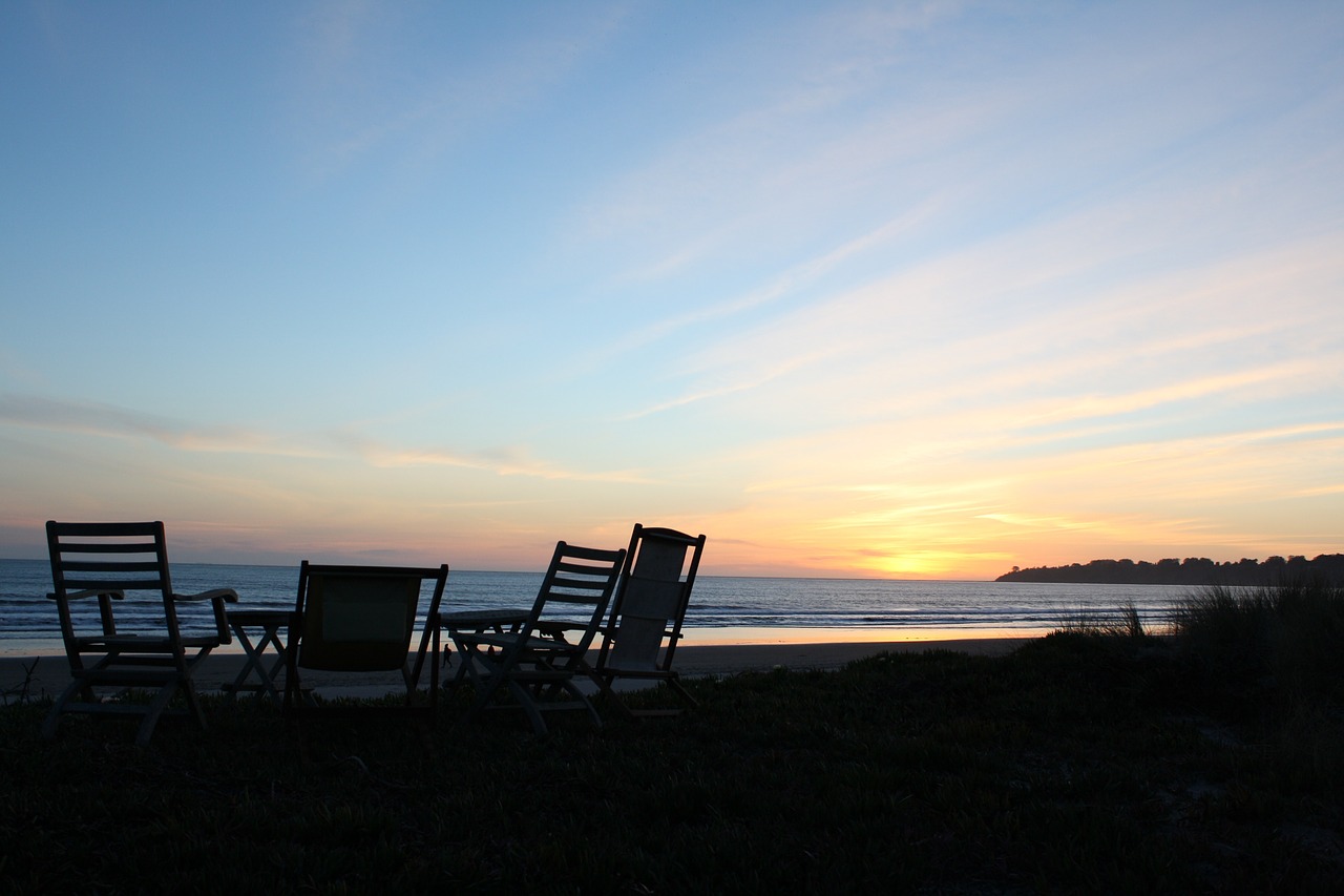sunset chairs beach free photo