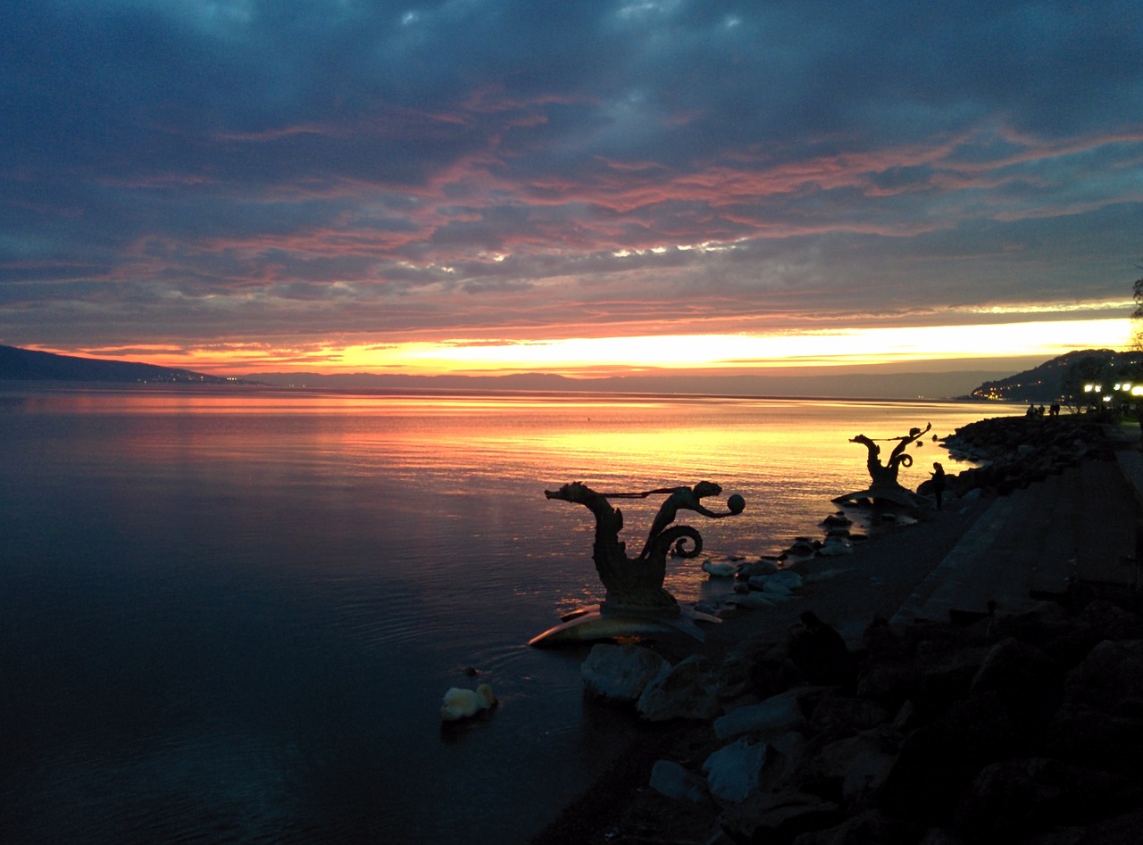sunset vevey lake geneva free photo