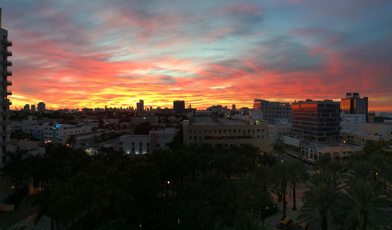 sunset dusk miami beach free photo