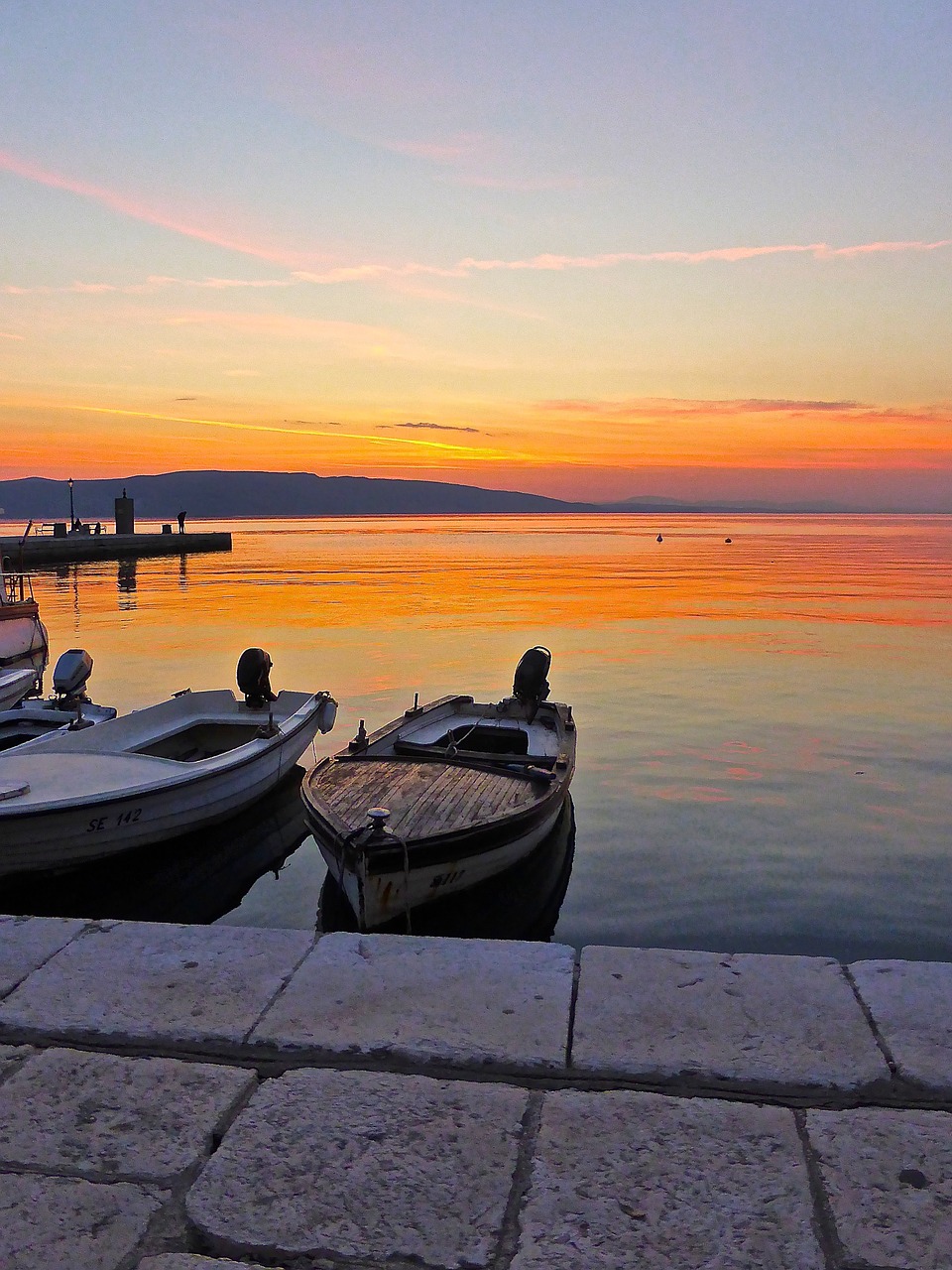 sunset boats seaside free photo