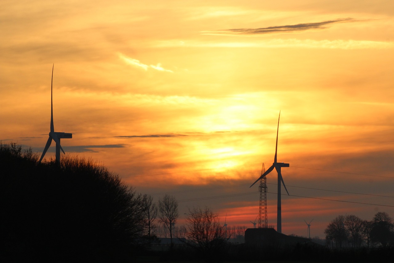 sunset wind energy wind power free photo