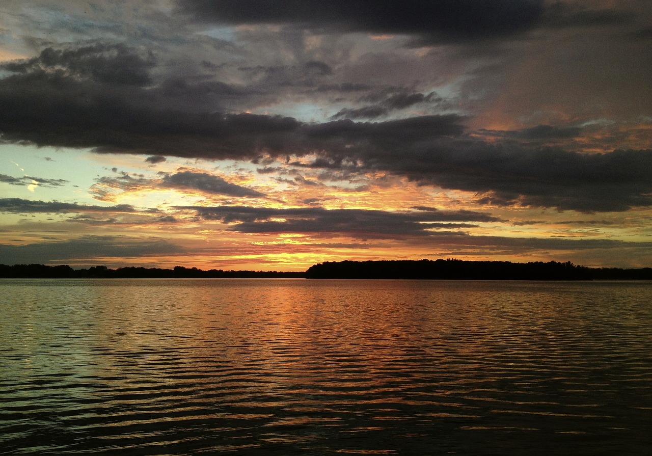 sunset dusk lake free photo