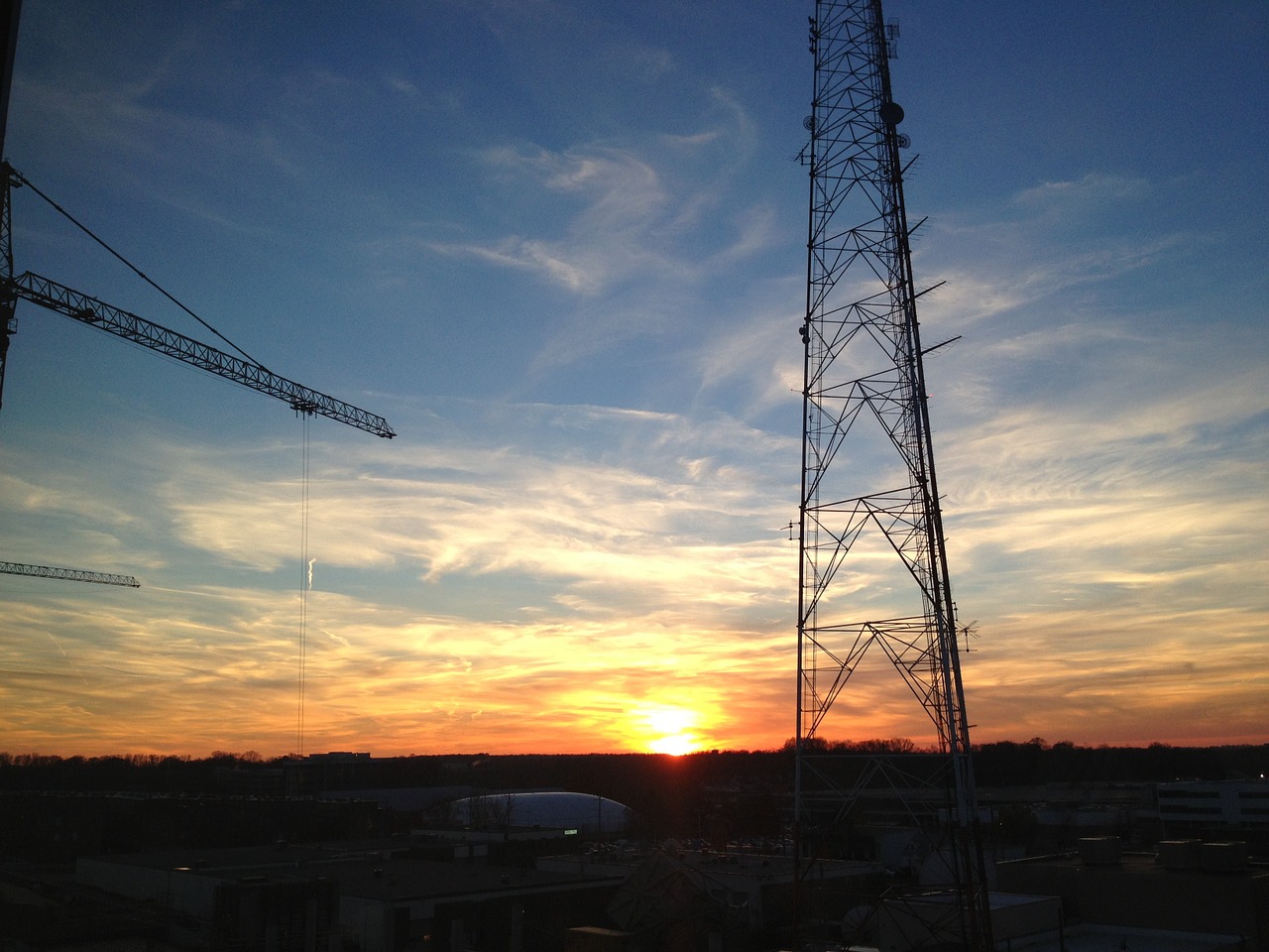sunset antenna crane free photo