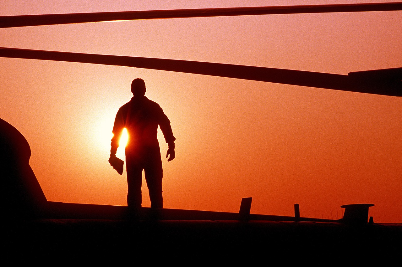 sunset silhouette helicopter free photo