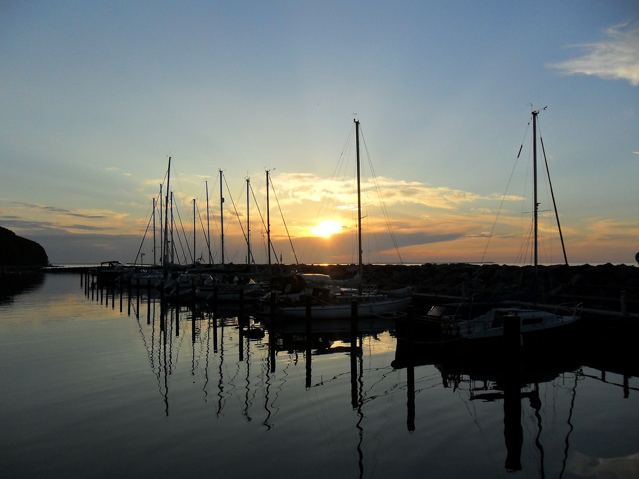 sunset port boats free photo