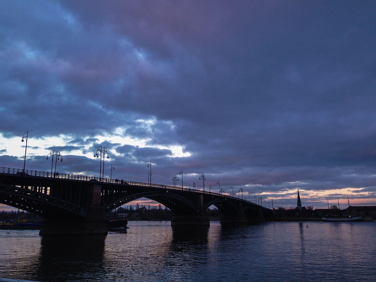 sunset bridge mainz free photo
