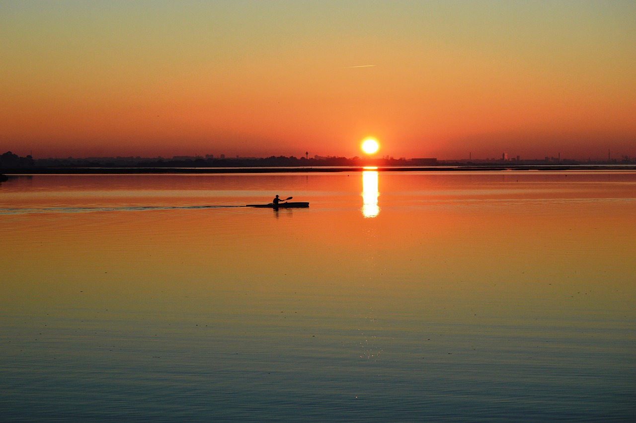 sunset canoe end of day free photo
