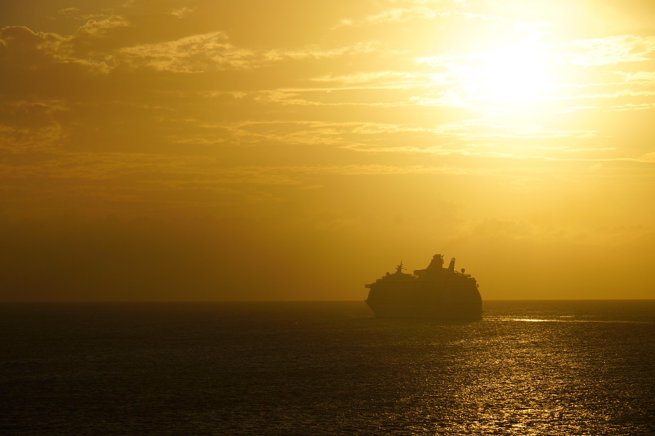 sunset sea ship free photo