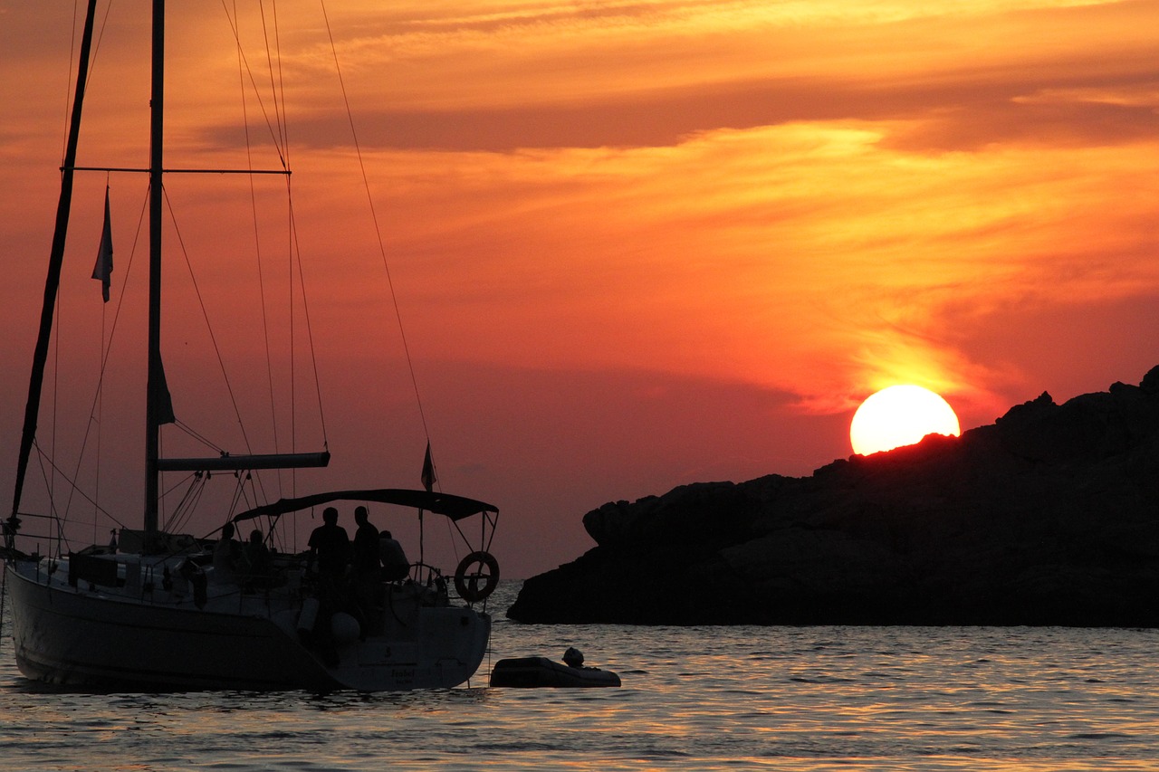 sunset sea boat free photo