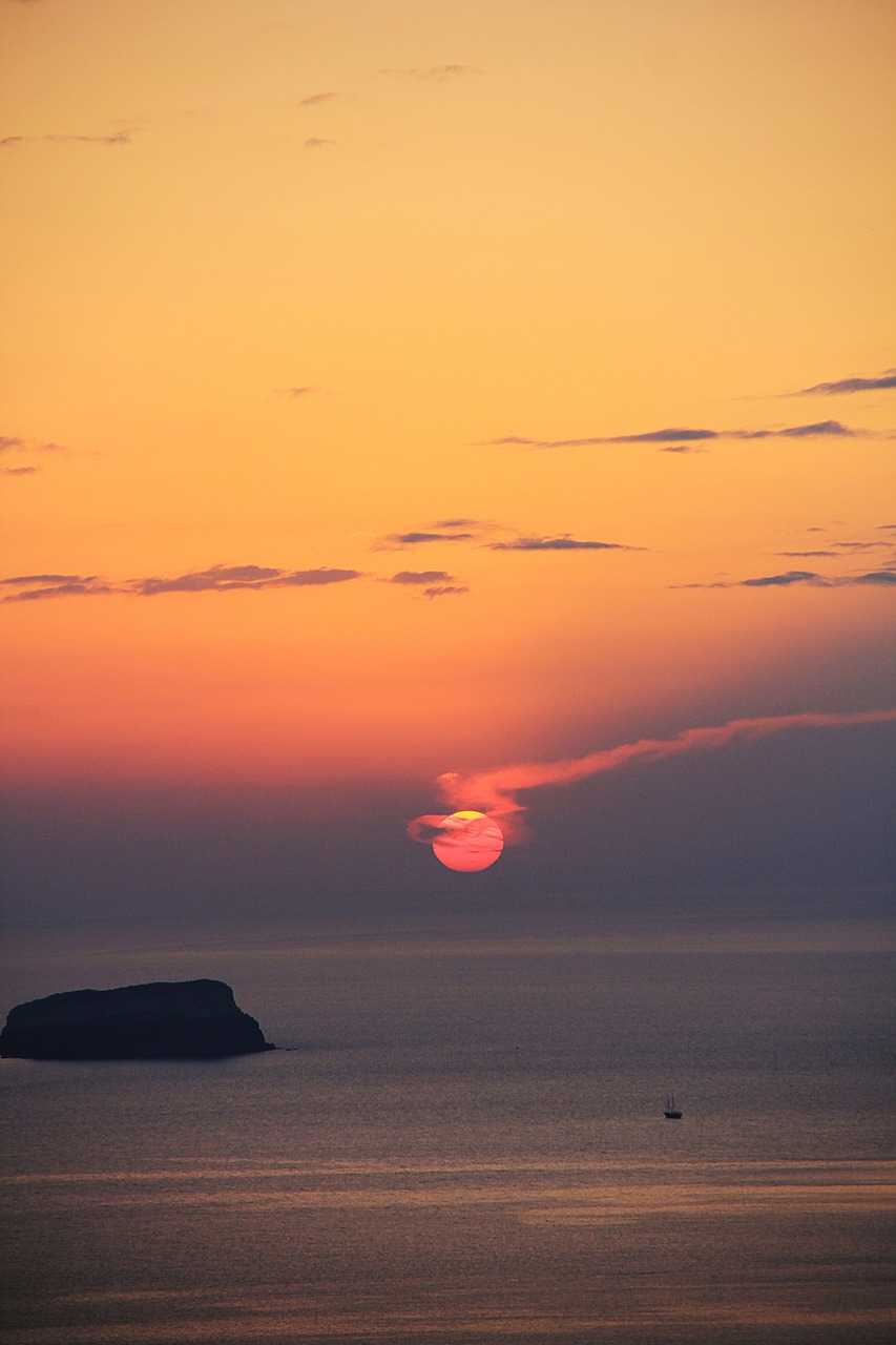 sunset santorini sea free photo