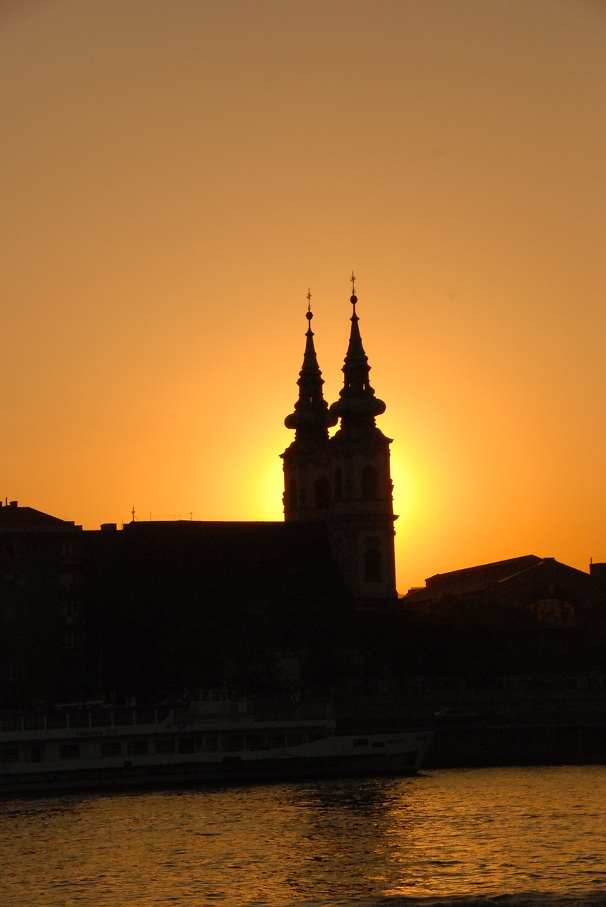 sunset church river free photo