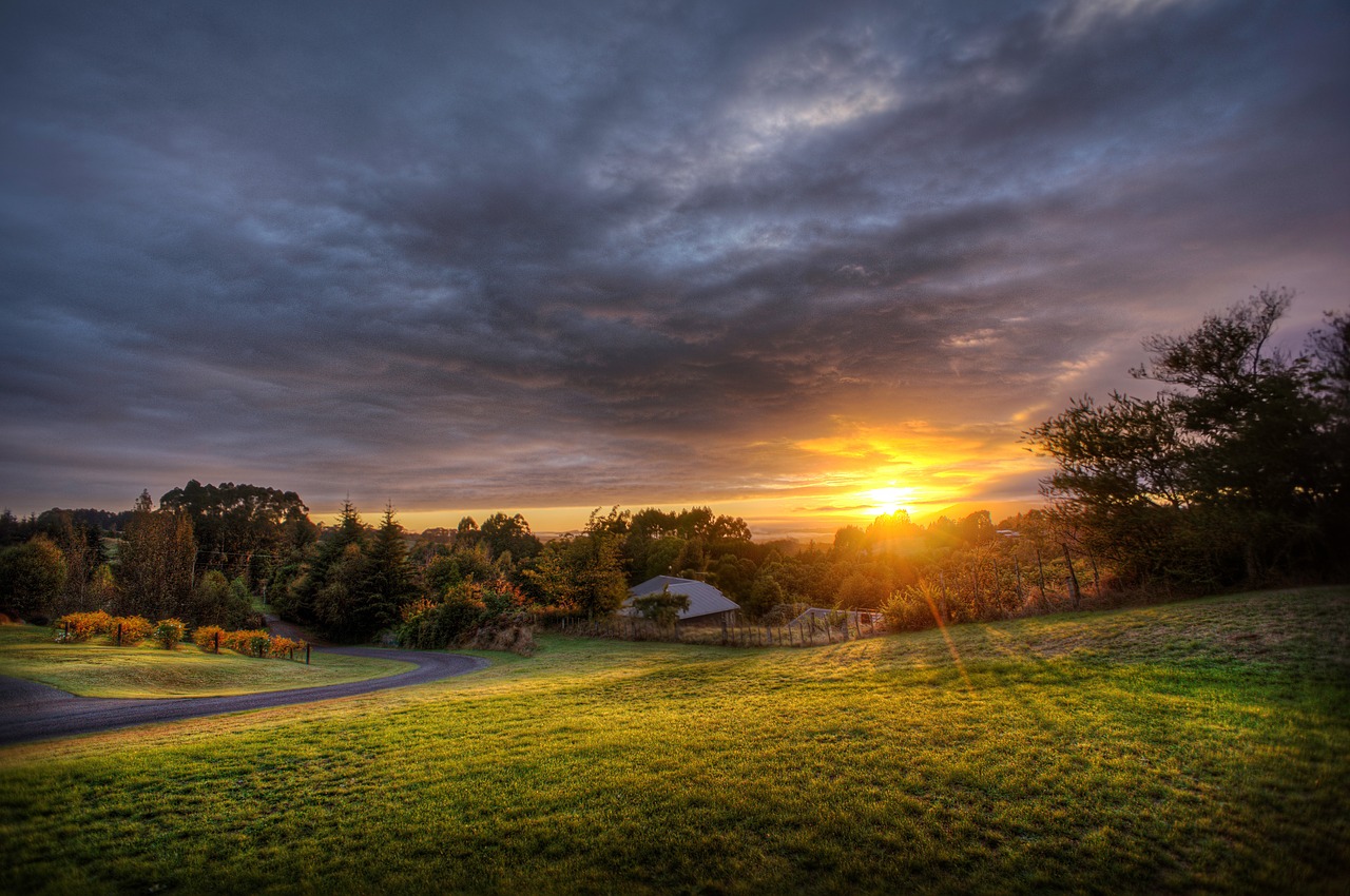 sunset meadow countryside free photo