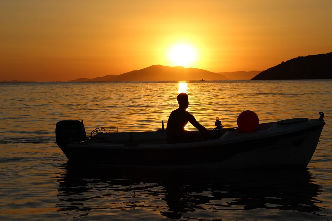 sunset boat sky free photo