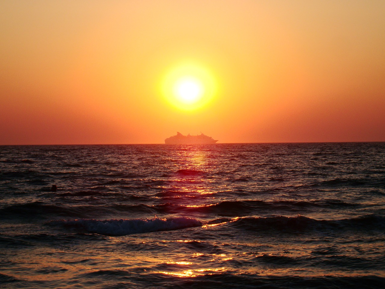 sunset ship sea free photo