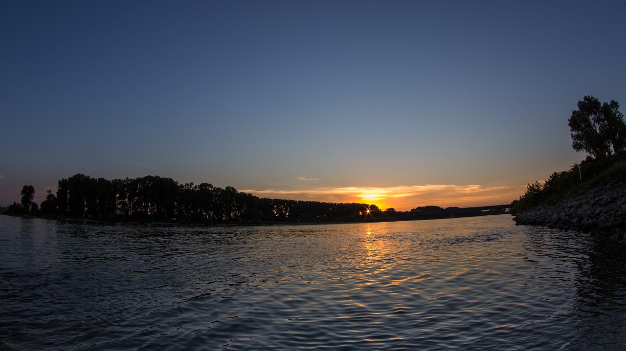 sunset rhine river free photo