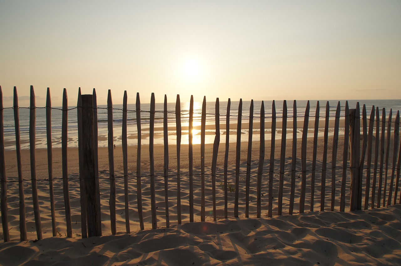 sunset fence ocean free photo