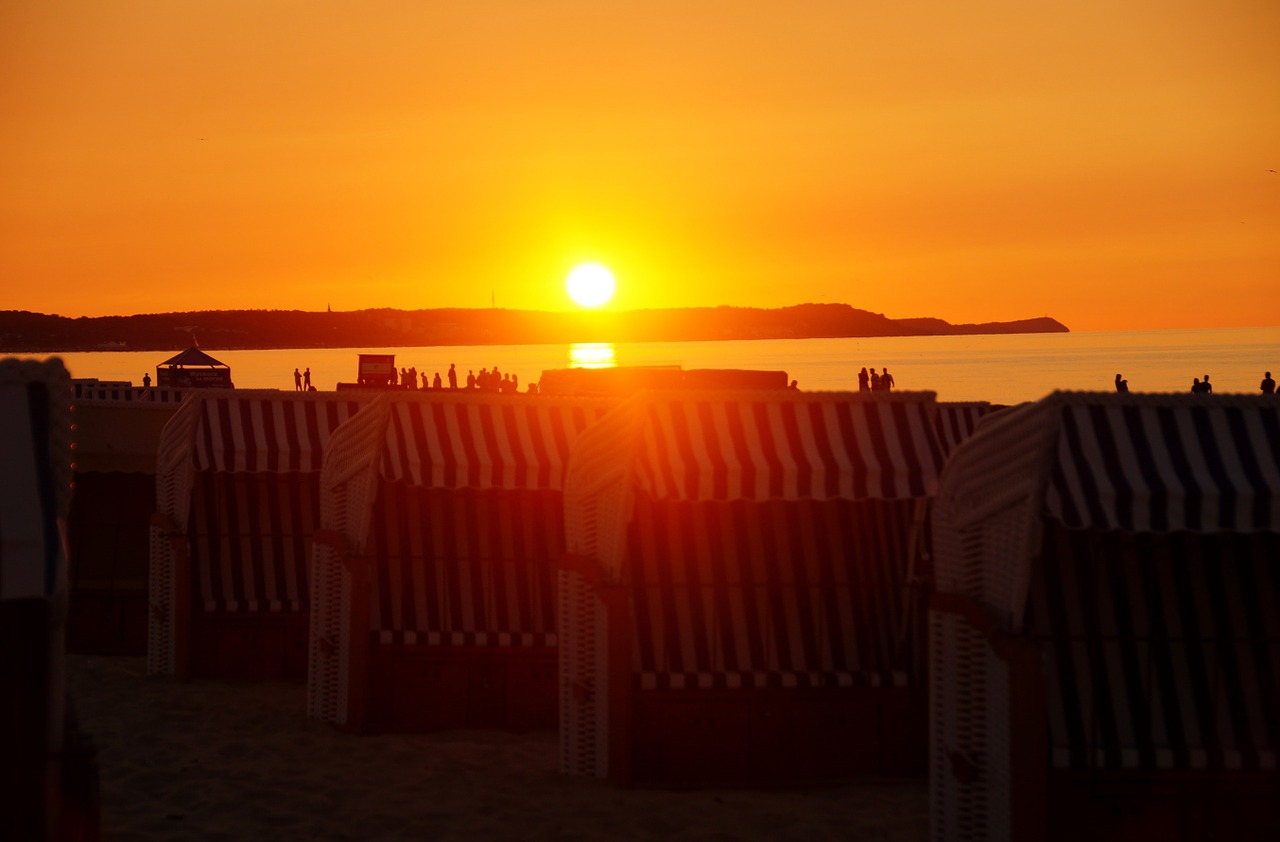 sunset beach baskets sea free photo