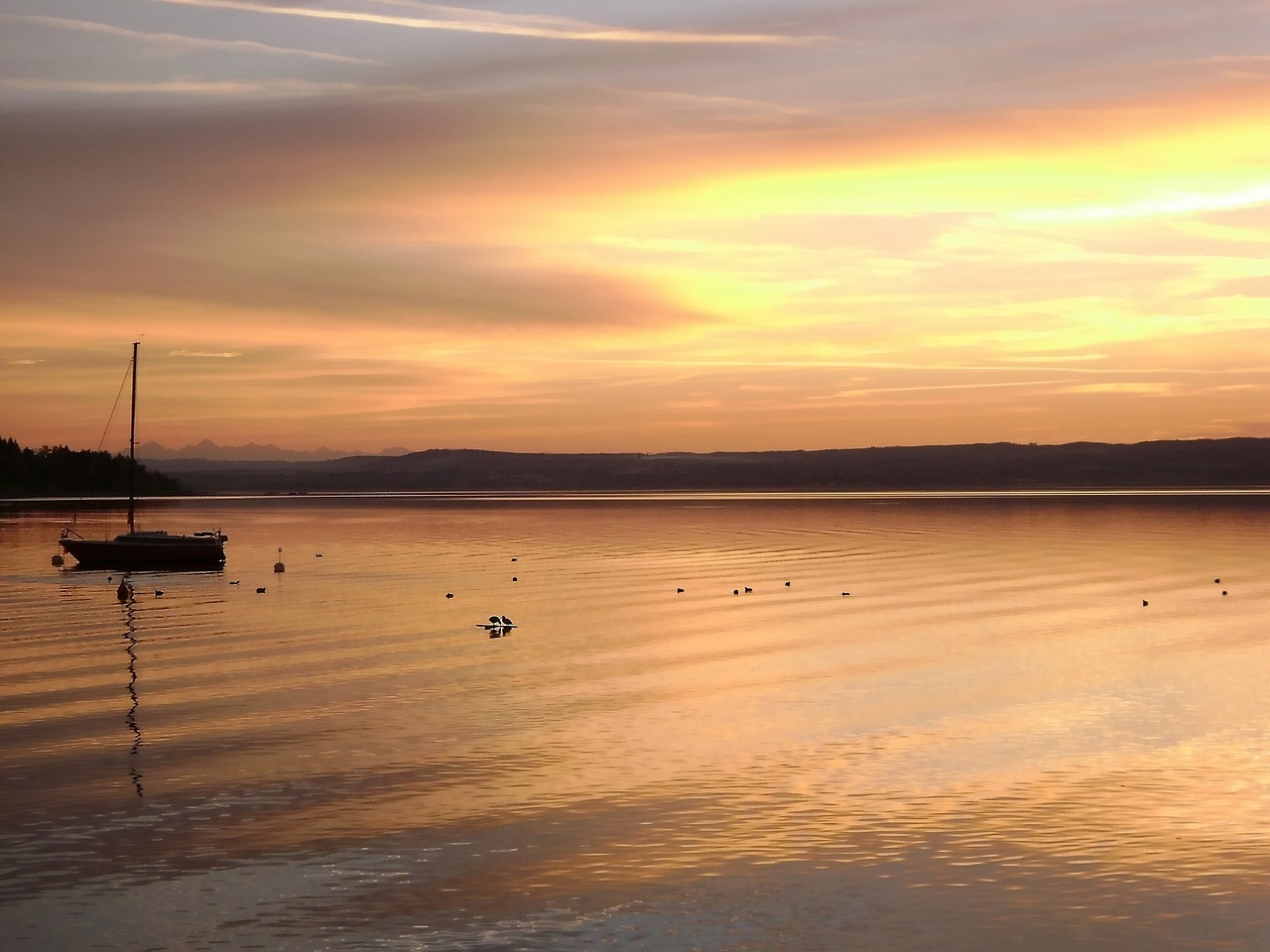 sunset water boat free photo