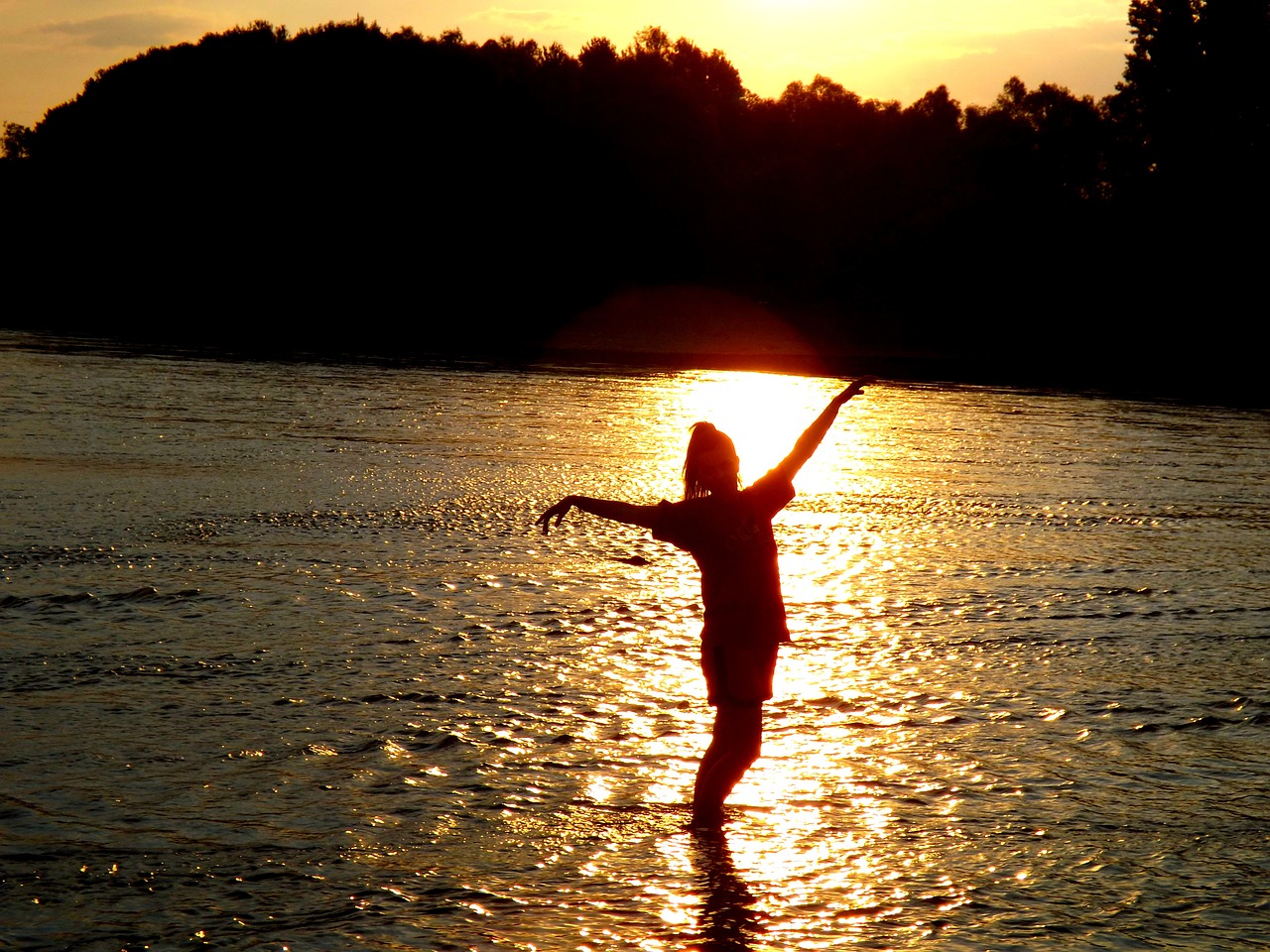 sunset water girl free photo