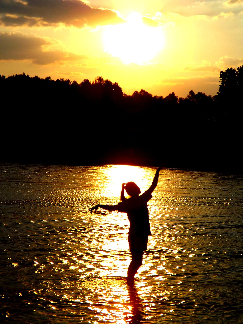sunset water girl free photo