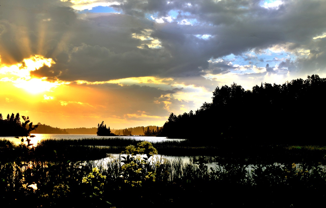 sunset lake clouds free photo