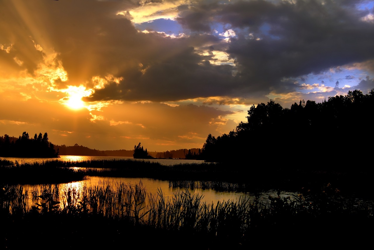 sunset lake clouds free photo