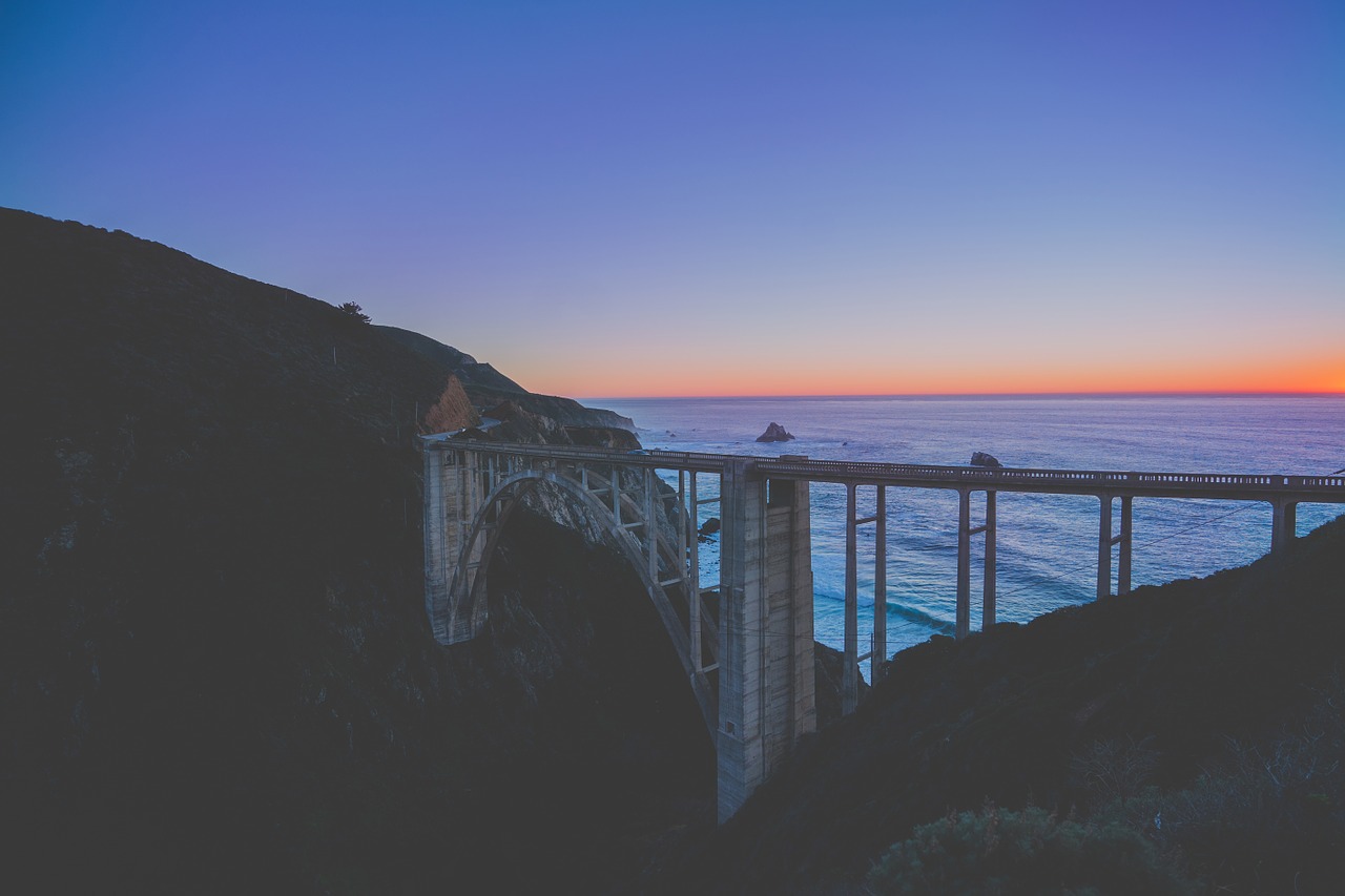 sunset dusk bridge free photo