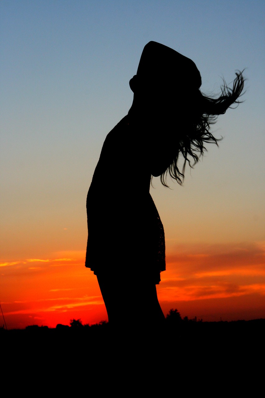 sunset girl shadow free photo