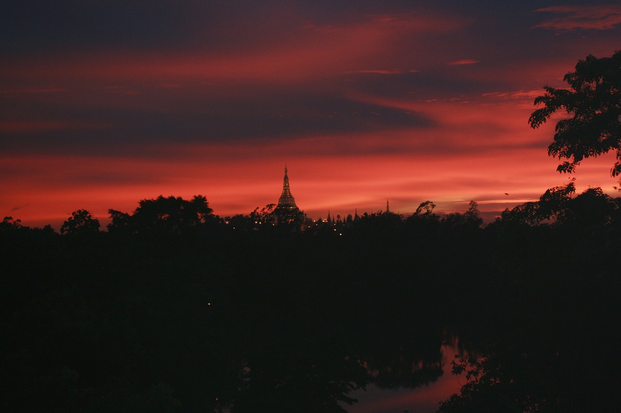 sunset myanmar yangon free photo