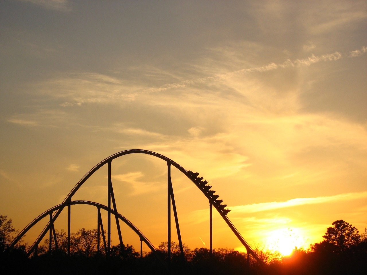 sunset roller coaster ride free photo