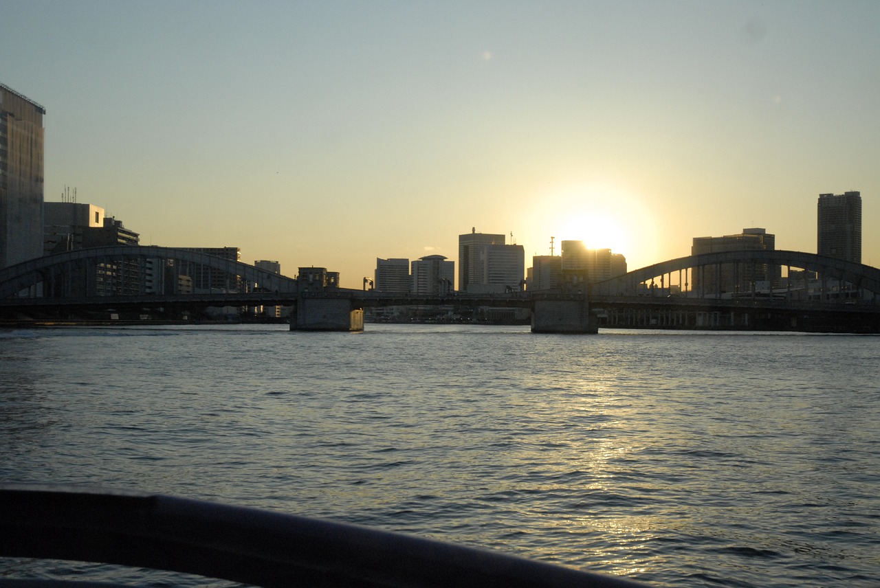 sunset downtown bridge free photo