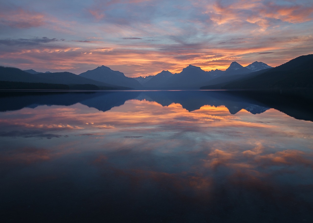 sunset lake mountains free photo