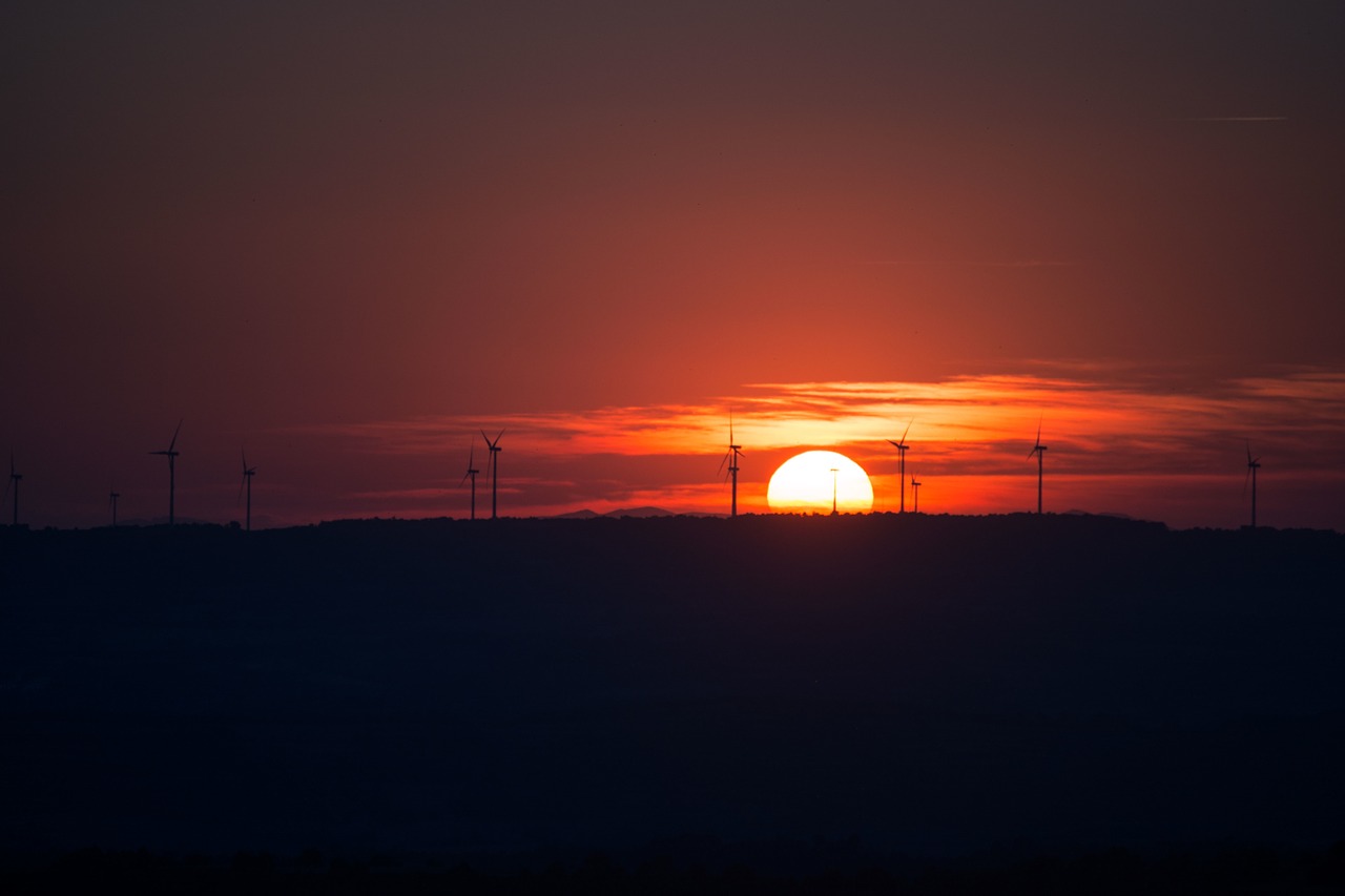 sunset windpark glow free photo