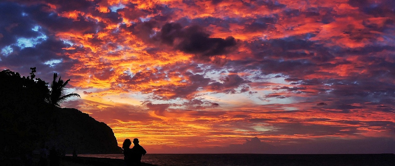 sunset ocean couple free photo