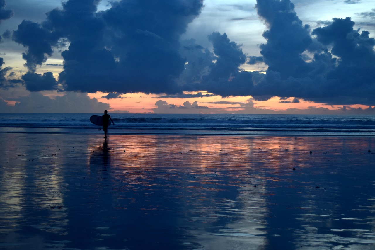 sunset beach bali surfing free photo