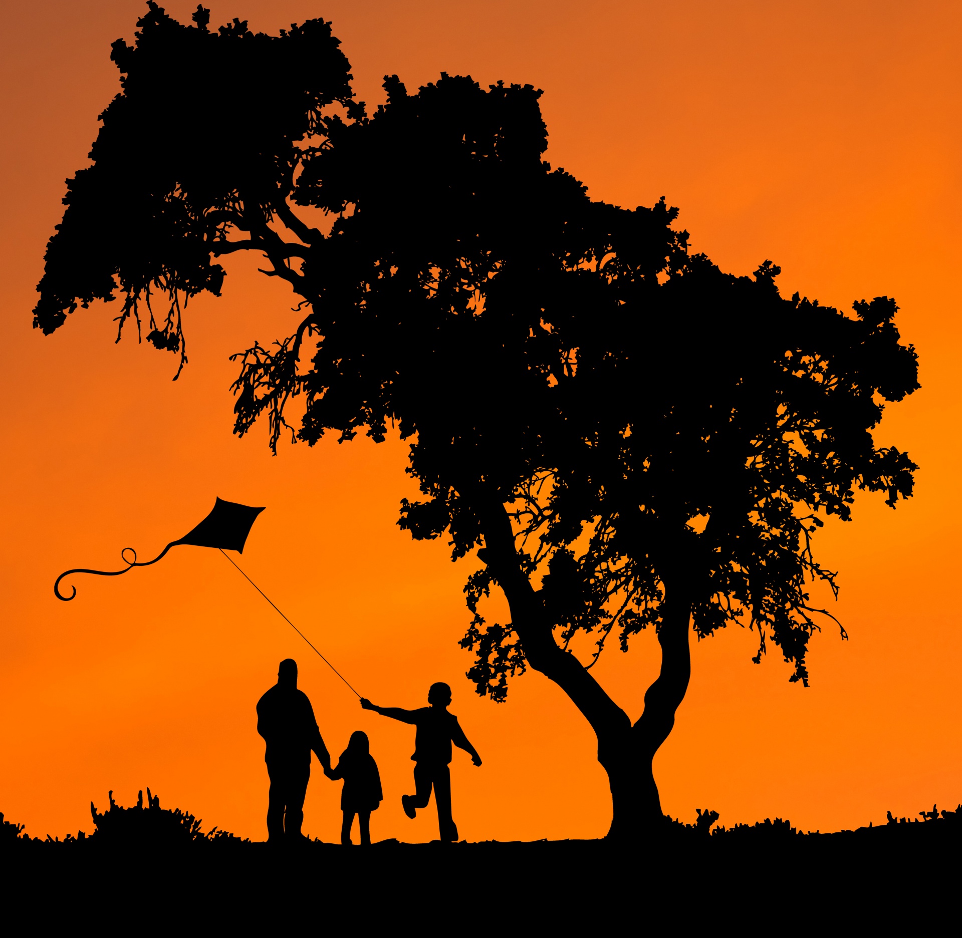 family sunset silhouette free photo
