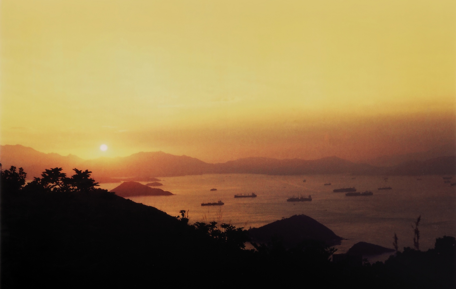 sunset lantau island victoria harbour free photo