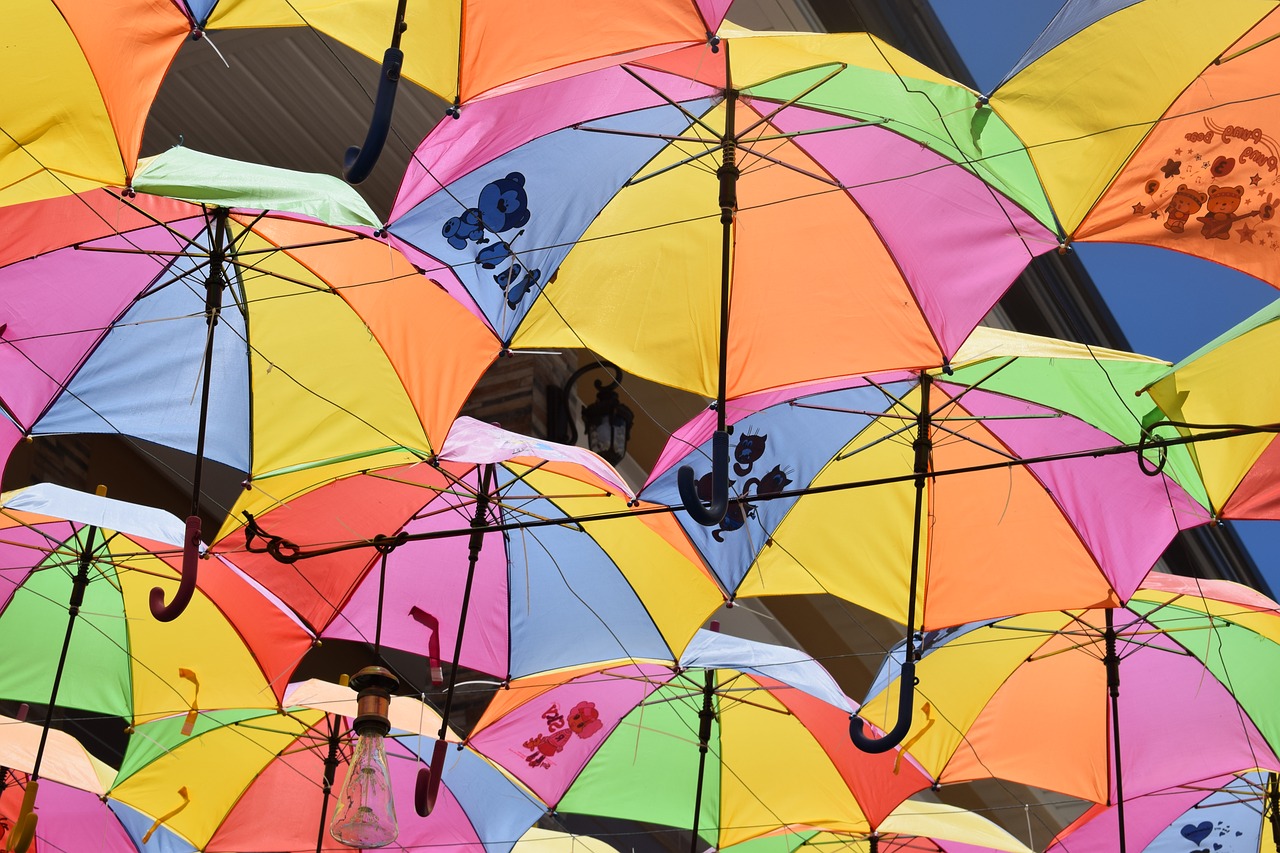 sunshine  brollies  umbrellas free photo