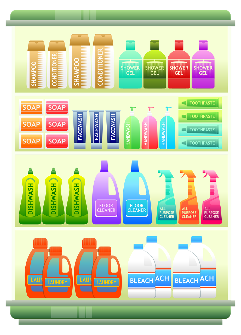 supermarket shelf products shampoo free photo