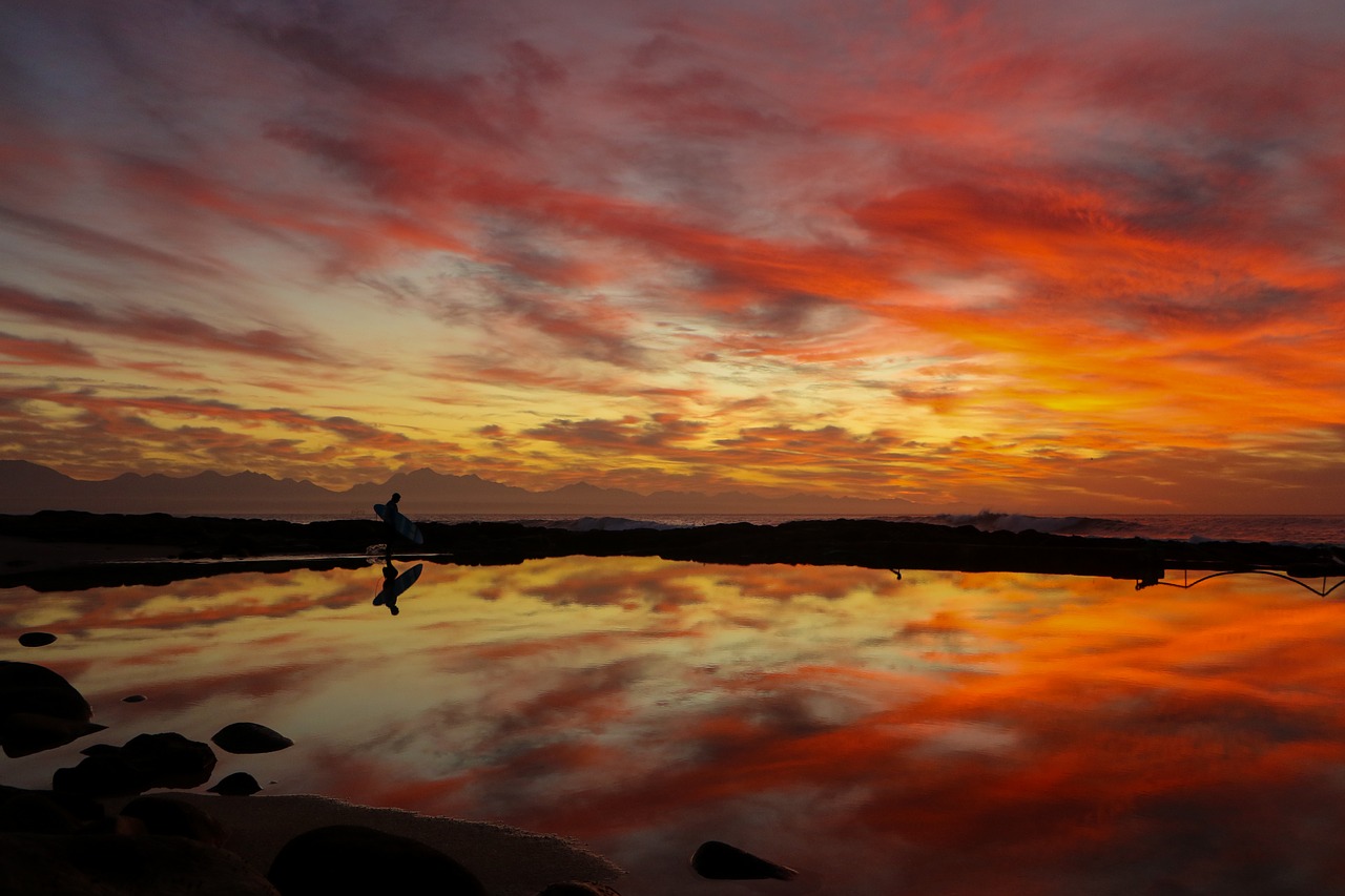 surfer sunset reflection free photo