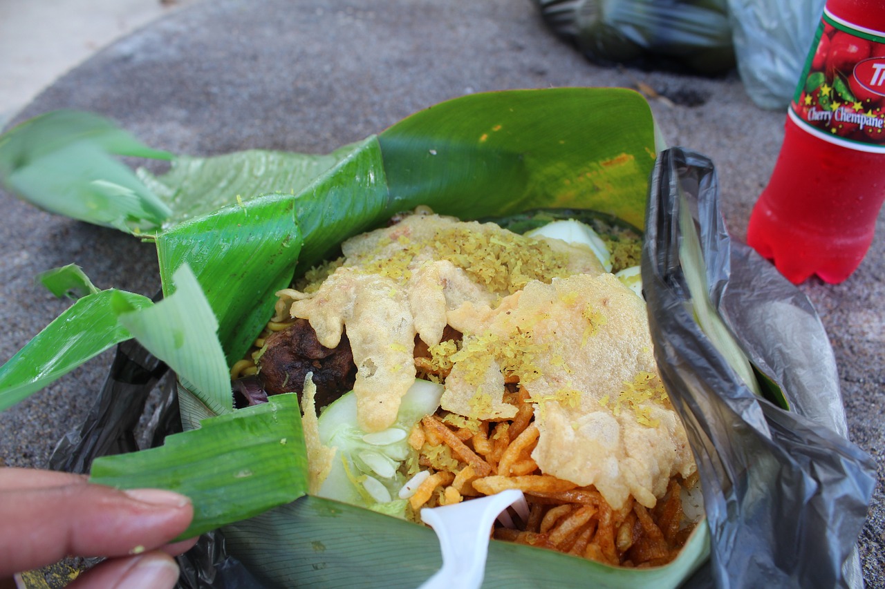 surinamese food food in banana leaf south america free photo