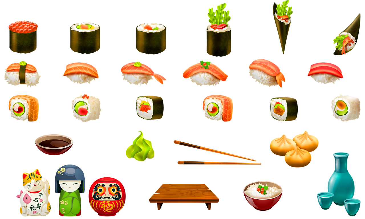 sushi  japanese food  kokeshi doll free photo
