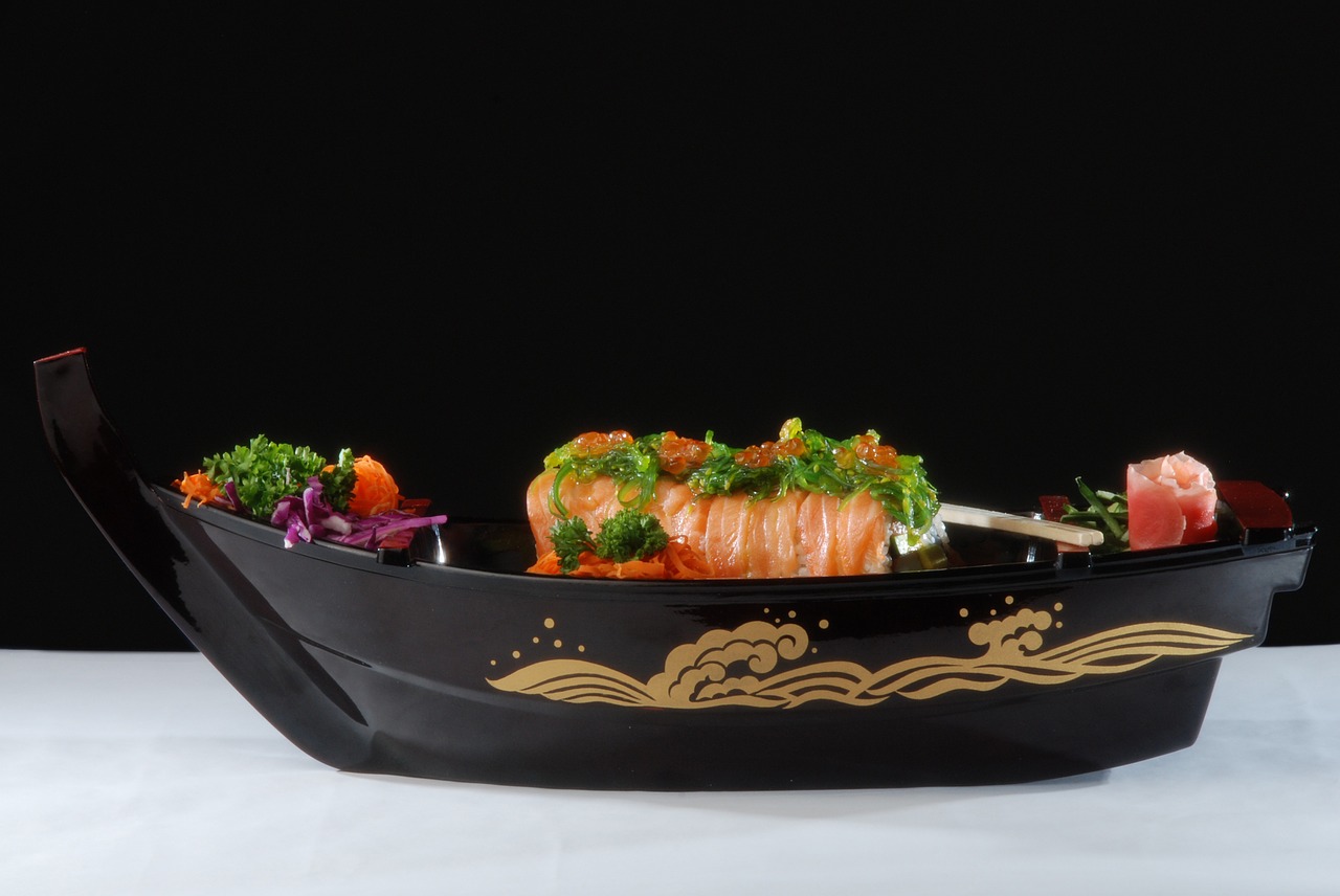 sushi boat lunch dinner free photo