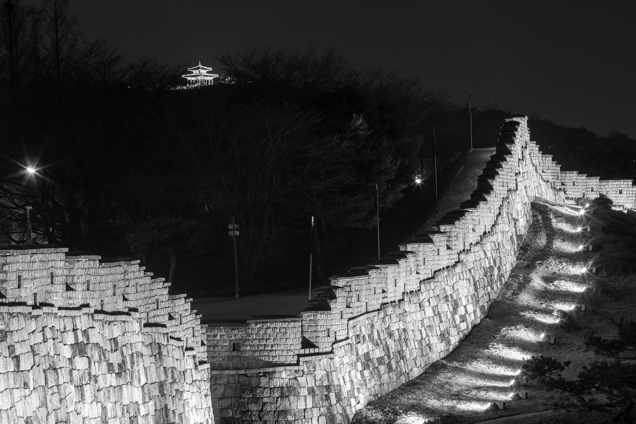 suwon hwaseong  castle  night view free photo