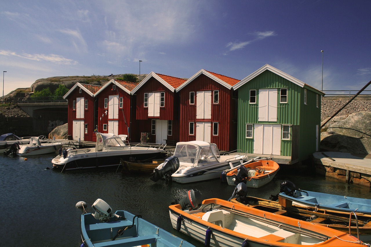 sweden sea boathouses free photo
